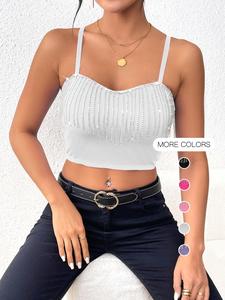 Women's Glitter Chain Decor Crop Cami Top, Fashion Casual Sleeveless Top for Daily Outdoor Wear, Ladies Clothes for All Seasons