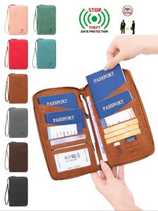 New RFID Blocking Passport Holder, Holds Multiple Passports, Travel Document Organizer, Skin-Friendly Zipper Wallet, Detachable Wrist Strap