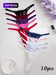 Women's Floral Lace Drop Waist Thong, Regular Fit Soft Pastel Comfy Breathable Adjustable Strap Panty for Daily Wear, Ladies Underwear Collection for All Seasons, Naughty Lingerie, Womenswear