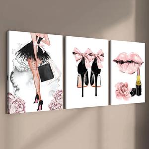 Fashion Art Wall Decoration, 3 Counts Wooden Framed Canvas, Modern Art Wall Decoration, Home Decoration Poster, Bedroom Wall Decor