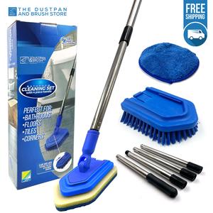 Long Handled Bathroom Cleaner - Easily Clean Tiles, Baths and Showers - Stiff Bristle Long and Durable Handle Brush Cleaning Pad Sponge Kit