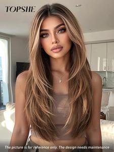 22 Inch Reddish Brown Long Wigs for Women, Gorgeous Fluffy Wigs without Bangs, Synthetic Lace Front Wigs for Party, Daily Use