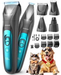 oneisall Dog Clippers & Paw Trimmer 4 in 1 Grooming Kit, Dog Grooming Clippers with LED Light for Full-Body Grooming, Cordless Silent Pet Shaver for Dogs Cats