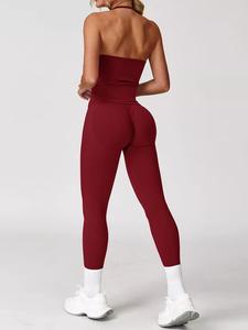 Women's Solid Halter Neck Sports Top & Leggings Set, Sporty Casual Breathable Two-piece Set for Yoga Gym Workout Running, Ladies Sportswear for All Seasons