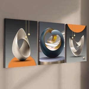 Wooden Framed Canvas Painting, 3 Counts Modern 3D Abstract Pattern Canvas Poster, Fashion Art Decorative Painting for Home Living Room Bedroom Office