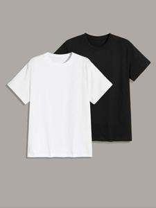 Men's Regular Fit 2pcs Solid Round Neck Tee, Short Sleeve Crew Neck T-Shirt for Daily Outdoor Wear, Casual Basic Minimalist Comfy Top for Summer, Menswear, National Day Clothing