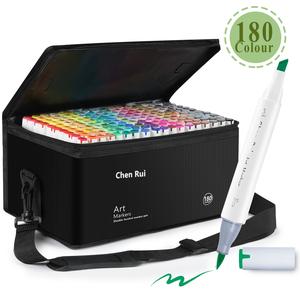 Chen Rui 48/60/80/120/168/180 Colors Double Tipped Permanent Art Markers, Chisel & Brush Professional Marker Set With Base Drawing Supplies Kit Perfect For Adults Coloring Book Sketching Illustration Back To School Christmas Gifts Artist Bundle