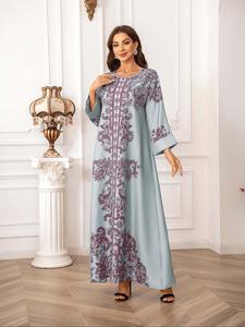 Women's Floral Print Round Neck Dress, Elegant Loose Long Sleeve Crew Neck Dress for Party Holiday Wedding, Ladies Clothes for All Seasons, Womenswear, Modest Formal Dresses Women, Crewneck