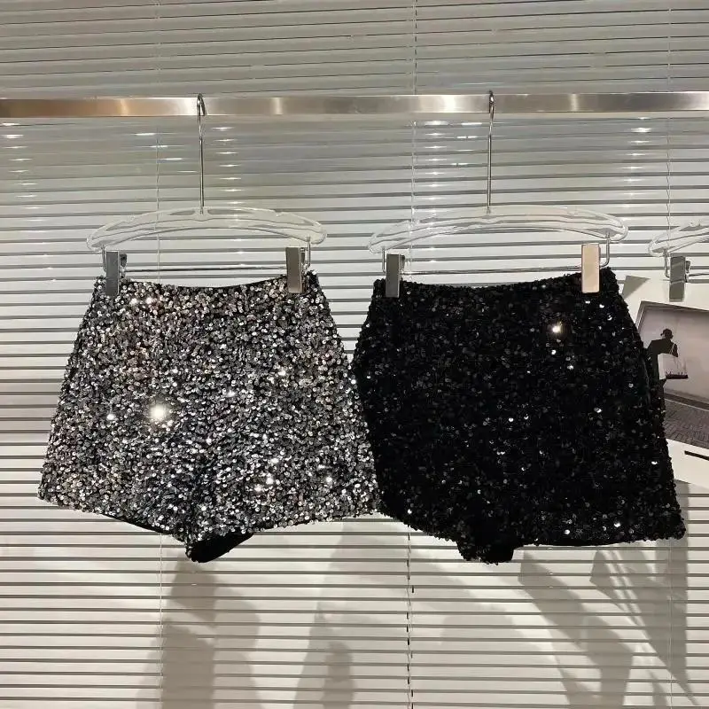 New Fall Black velvet Shorts for women Sequin Sparkly Shorts Hot Pants for cool girls