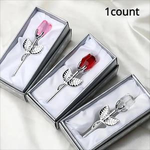 Artificial Crystal Glass Rose Ornaments, 1/2 Counts Decorative Flowers, Artificial Flower Decorations, DIY Artificial Flower for Home Wedding Desktop Decoration, Birthday Gift Ideas