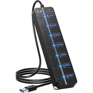 USB Hub, 7-Port USB 3.0 Hub, Multifunctional USB 2.0 & 3.0 Hub, Power Adapter Port USB Hub with Switch, Universal USB Hubs for Home & Office, USB Ports Output