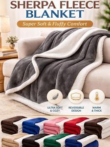 Sherpa Fleece Blanket - Soft and Fluffy Bed Throws and Blankets for Sofas - Reversible Microfiber Throw - Fluffy Microfiber Solid Blankets for Bed and Couch Double - Thick and Warm Blanket Fluffy Soft Sherpa Throw Sofa Blanket Bed Blanket Office Blanket