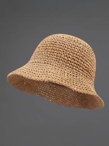 Women's Solid Color Straw Summer Hat, Casual Outdoor Crochet Sun Protection Cap for Women & Girls, Sun Bucket Hat, Fashion Accessories for Daily Wear, Gifts for Wife