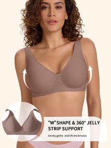 Women's Wireless Push-Up Bra, Deep V Design, Removable Pads, Medium Support, Casual Fitted Style, All Seasons Comfort