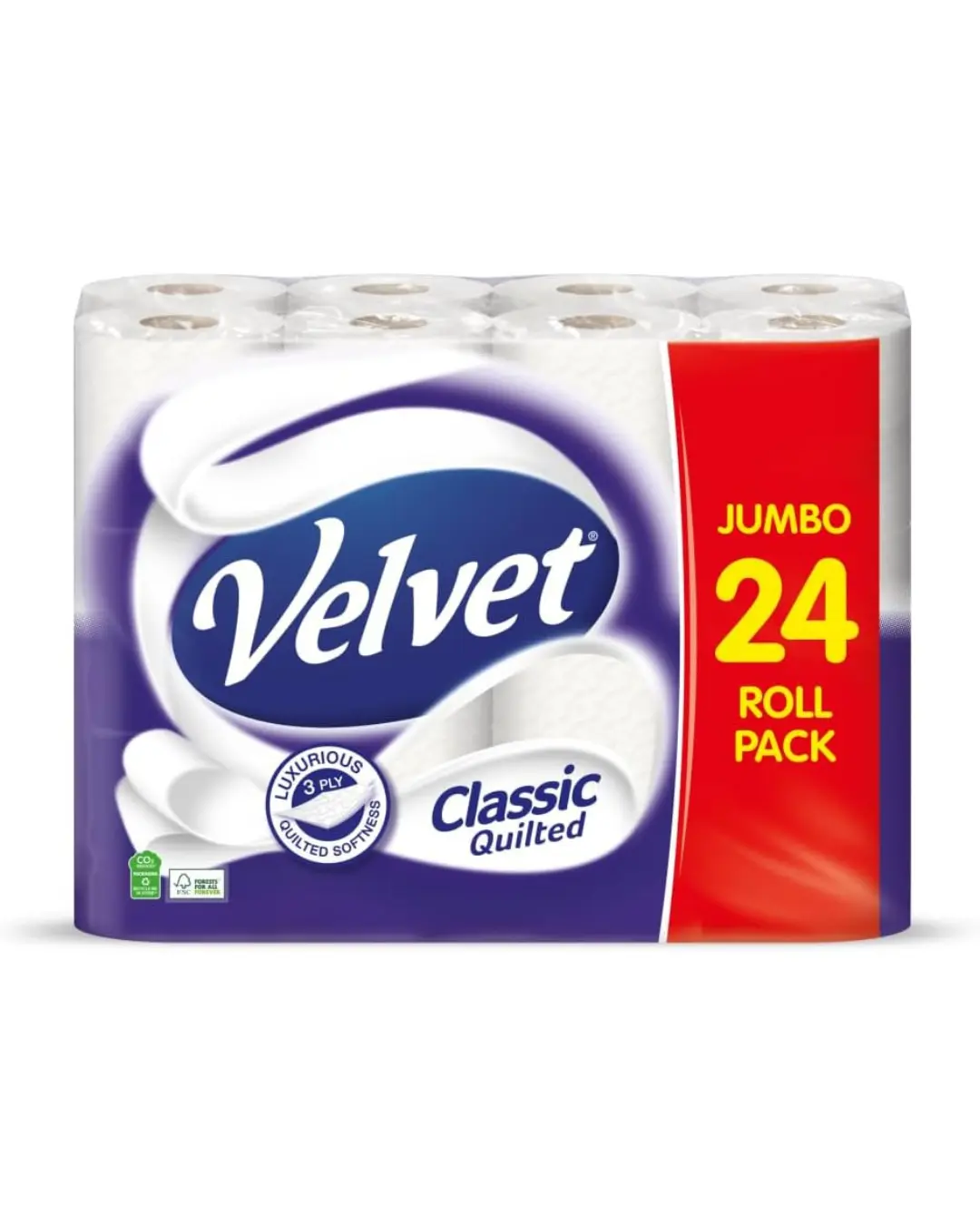 Classic Quilted Toilet Tissue 24 Rolls - Luxuriously Soft, Strong and Absorbent Toilet Roll - Jumbo Bulk Pack 24 Rolls - 3-ply - White Kitchen Wipes