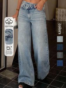 Women's Asymmetrical Low Waist Wide Leg Jeans, Zipper Pocket Design, Casual Fashion for All Seasons, Limited Time Purchase