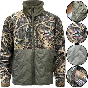 Mens Camo Bomber Jacket Camouflage Water Resistant Padded Sherpa Fleece Collared Hiking Fishing Hunting Coat