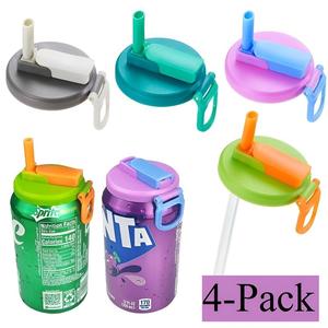 Happy-4-Pack BPA-Free Soda Can Lids with Straw - Reusable Lids for Seltzer, Juice & Beverage, Silicone Straws Included Drink Covers Children's Day，Tools for Solving the Sealing of Soda Cans，Essential for families, traveling, Drink Protectors