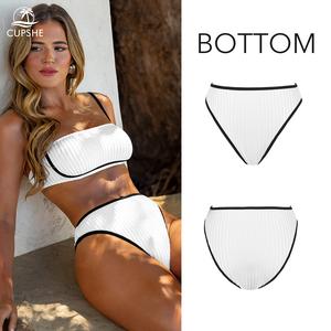 CUPSHE x JoJo 1pc Bikini Bottom Coastal Rib Piping High-Rise Fashion Swimsuit,for Casual,Vacation,Pool Party,Summer Beach Swimwear Women Bathing Suits