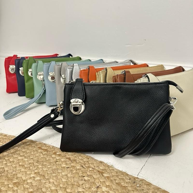 Wristlet Bag Zip Clasp Clutch Shoulder Handbag Cross Body Women’s Lock Compartment Messenger Lightweight Durable Faux Leather Colours