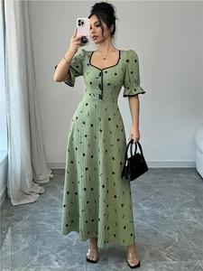 Women's All Over Print Button Decor Dress, Elegant Fashion Casual Short Sleeve Dress for Daily Outdoor Wear, Women's Dress for Summer