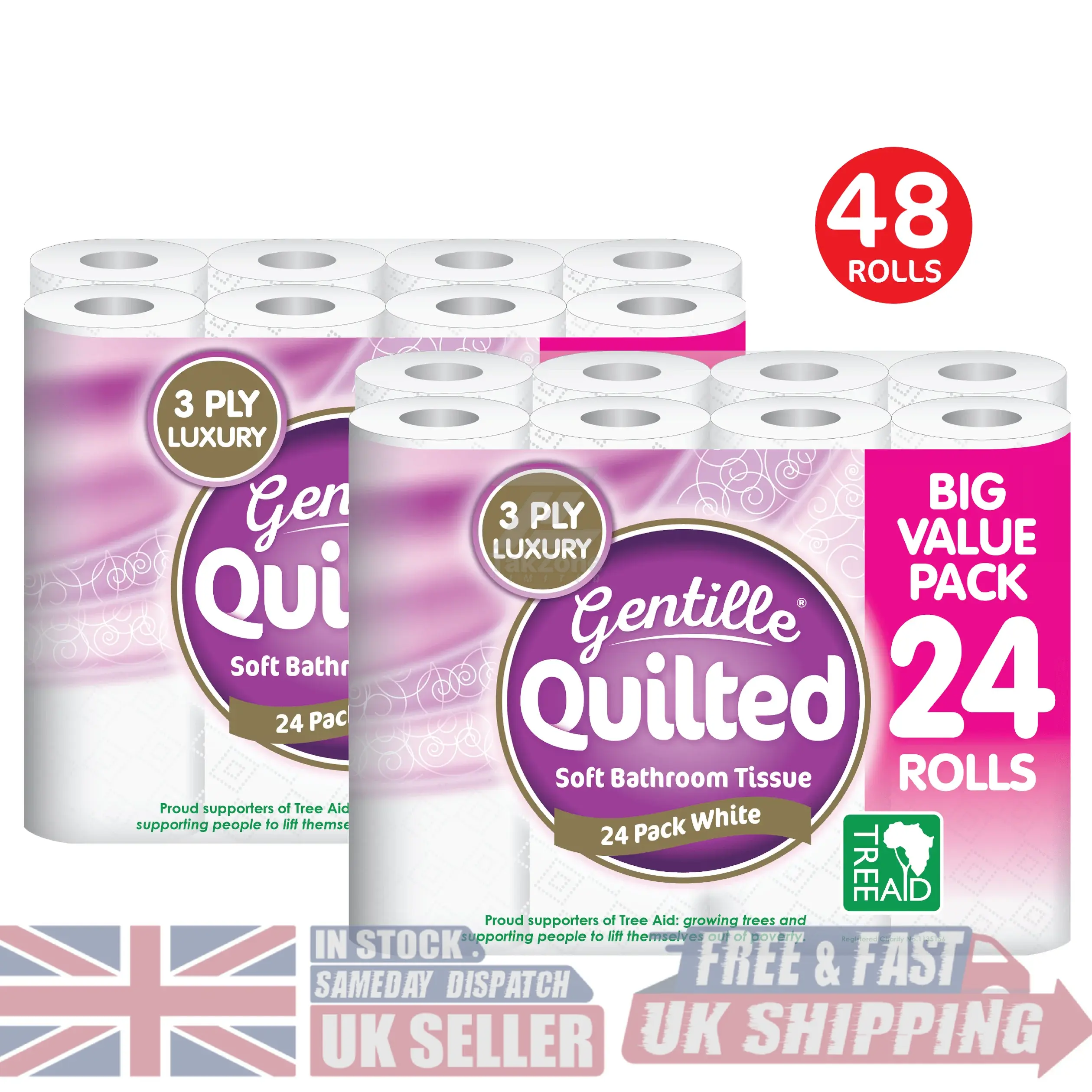[UK SELLER] Indulge in Gentille Quilted Luxury 3-Ply Toilet Paper 48 Rolls Strong, Soft & Eco-Friendly UK Made Ultimate Comfort for Your Bathroom [FREE FAST UK SHIPPING]