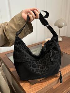Women's Leopard Print Crossbody Bag, Soft Fabric & Adjustable Strap Design, Large Capacity Commuter Accessory for Daily Use, Crossbody Purse