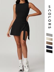 Women's Solid Color Round Neck Sports Dress, Tight-fitting Sleeveless Short Dress for Daily Outdoor Wear, Ladies Sportswear for All Seasons