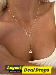 Letter Heart Design Personalized Trendy Charm Necklaces, Necklaces for Women, Rhinestone Decor Stainless Steel Initial Necklace for Gift, All-match Accessories for Daily Wear, Personalized Statement Necklace, Fashionable Accessory, Personalized Jewelry