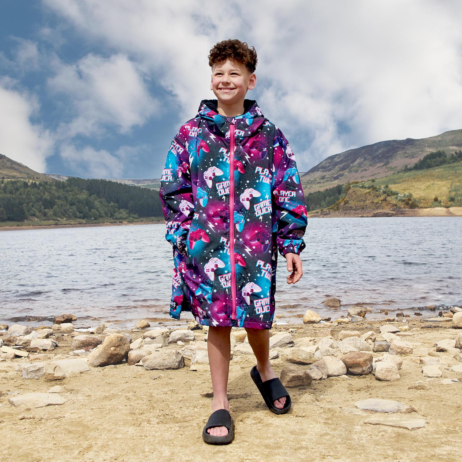 OHS Drying Robe Waterproof Wind Resistant Changing Robe Soft Sherpa Fleece Lined Oversized Hooded Long Sleeve Coat Jacket for Kids Adults Men Women Surfing Beach Swimming Keep Dry Plain Leopard Camo Gaming Bows Cherry Heart Unicorn Harlequin Zebra Geo