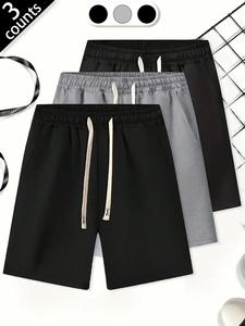 【Plus Size】 Men's Solid Color Drawstring Waist Shorts, Casual Regular Fit Pocket Track Baggy Shorts for Summer, Men's Bottoms for Daily Wear, Chic Shorts