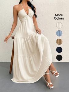 Women's Plain Dress, Summer Clothes Women, Casual Basic Loose Fit Sleeveless Dress for Beach Holiday Vacation, Ladies Summer Clothes, Women's Clothing, Womenswear, Dresses for Party, Minimalist A Line Dress