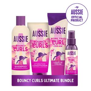 Aussie Bouncy Curls Bundle | Shampoo, Conditioner, Leave-In Cream and Serum | For Dry Wavy & Curly Hair | Nourish Curly Hair