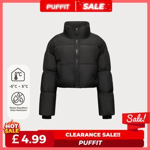 [Clearance] PUFFIT Womenswear Stand-up Collar Cropped Puffer Comfort Jacket,Ladies Long Sleeve Quilted Jacket with Pockets,Short Outwear Coat