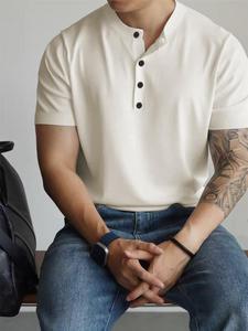 Men's Solid Color Short Sleeve Polo Shirt, Regular Fit Casual Fashion Buttons Collared T-Shirt for Summer, Men's Clothes for Daily Wear, Top