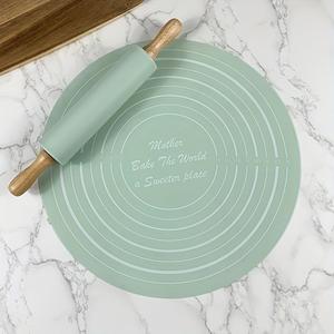 Silicone Pastry Mat & Rolling Pin, 1 Set Round Home Potholder Set, Kitchen Baking Tools for Cake & Dough Making