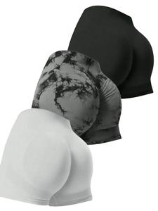 Sporty Women's Ruched High Waist Sports Shorts, Breathable Comfortable Stretchy Seamless Athleisure Shorts, Ladies Sportswear for Outdoor Wear Gym Wear, Cycling Shorts Set, Black White Athletic Bottoms, Yoga Workout Activewear