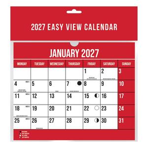 2027 Calendar One Months to View Spiral Bound Wall Planner Red and Black Calendar - for Home