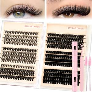 Individual Lashes Kit, Lash Clusters Set & Tweezers & Glue & Brushes, Natural Look Fluffy Wispy lashes, Eyelashes Kit, Eyelash Enhancing Tool, DIY Lashes Cluster Friendly for Beginners, Cosmetic Gift for Women&Girls, Eyelash Extension(30+40+50+60+80+100D)