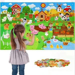 Farm Animal Felt Story Board Set, 1 Set Preschool Farmhouse Barnyard Theme Story Busy Board, Early Learning Interactive Play Kit for Kids, Multi Activity Playset