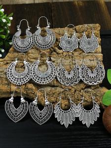Fashionable Boho Style Hollow out & Feather Design Dangle Earrings (6 Pairs/set), Vintage Style Earrings for Women, Fashion Jewelry for Party, Daily Clothing Decor