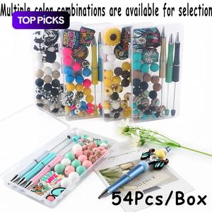 54 Pieces/box Of Various Animal Silicone Focal Beads, Silicone Round Beads, Silicone Printed Round Beads, Lentil Beads, and DIY Pen Jewelry Making Kit, Artificial