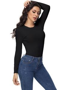 Women's Solid Round Neck Long Sleeve Sports Tee, Casual Comfy Breathable Crew Neck T-shirt for Yoga Gym Workout & Daily Outdoor Wear, Ladies Sportswear for All Seasons