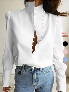 Women's Plain Button Front Shirt, Casual Elegant Long Sleeve Top for Spring & Fall, Women's Clothing for Daily Wear, Womenswear