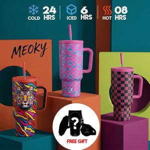 【Buy bottle get sleeve free】Meoky 40oz stainless steel large capacity water cup vacuum insulated bottle,coffee cup,silicone seat cushion anti slip and noise reduction, 24-hour cooling, 8-hour insulation, suitable for car cup holders, gifts and travel