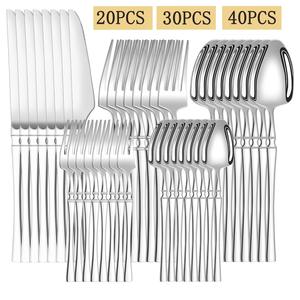 20/30/40pcs - Stainless Steel High End Cutlery Set, Modern Tableware Sets, with Slim Waist, Delicate Handle, 4/6/8 People Including Dinner Knife, Dinner Fork, Dinner Spoon, Tea Spoon, Tea Fork, Suitable for Home, Kitchen, Restaurant