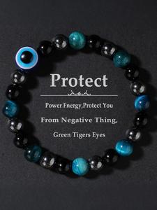 Tiger's Eye Stone Beaded Bracelet Set, Fashionable Evil Eye Design Chakra Energy Stone Bracelet for Men & Women, Trendy All-match & Exquisite Jewelry for Birthday Gift