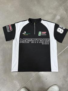 Men's Figure & Letter Print Half Zip Up Tee, Casual Regular Fit Short Sleeve Collared T-Shirt for Summer, Fashion Men's Top for Daily Wear, Polo