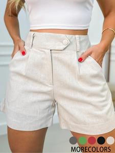 Women's Solid Color High Waist Fitted Shorts, Casual Basic Fashion Button Shorts for Daily Outdoor Wear, Women Bottoms for Spring & Fall, Cottage Core Shorts