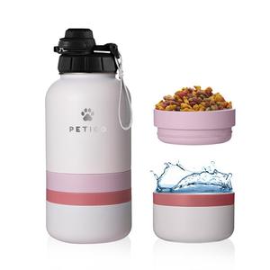 PetiGo 3 in 1 Travel Pet Bottle 32oz with Detachable Feeder & Bowls Stainless Steel BPA Free Insulated Vacuum Sealed Lid for Outdoor Adventures